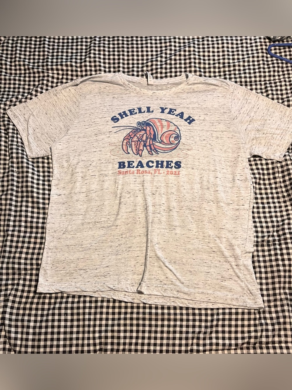 Bella Canvas Heather Cream "Shell Yeah Beaches" Graphic Tee - Blue & Coral